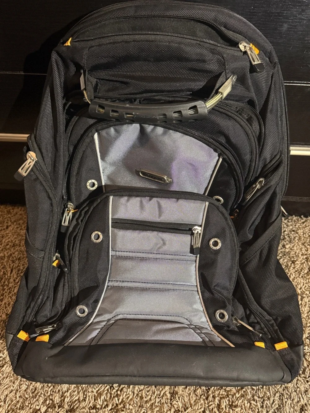 Targus Black and Gray Laptop Backpack with Yellow Accents